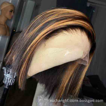 Highlight 1b Honey Brown Color Straight Bob Human Hair Lace Front Wigs Queen Lace Wig Transparent Hd Full Lace Human Hair Wigs